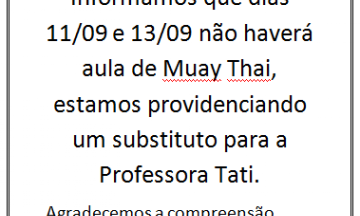 Não haverá aula de Muay Thai